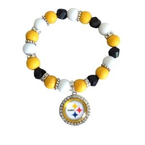 Pittsburgh Steelers Rhinestone Black Yellow Beaded Charm Bracelet NFL Football